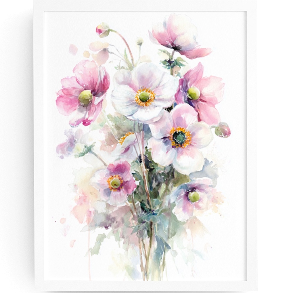 Watercolor Anemone Flowers Wall Art Illustration Print Poster Unframed - Picture 1 of 9